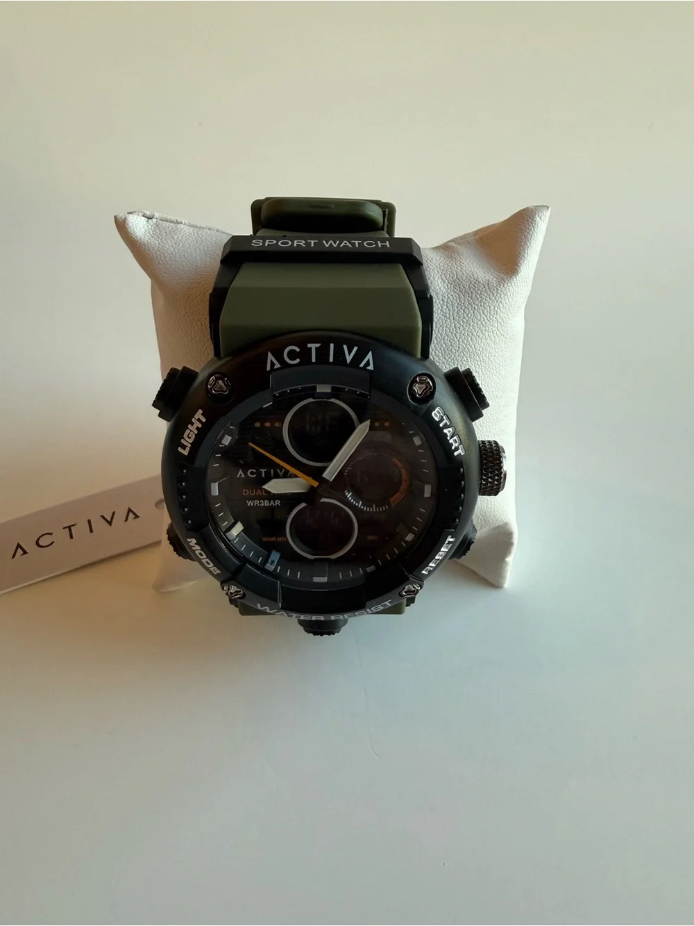 NWT Activa Men’s Dual Time Sport Watch Olive Green Black Analog Digital